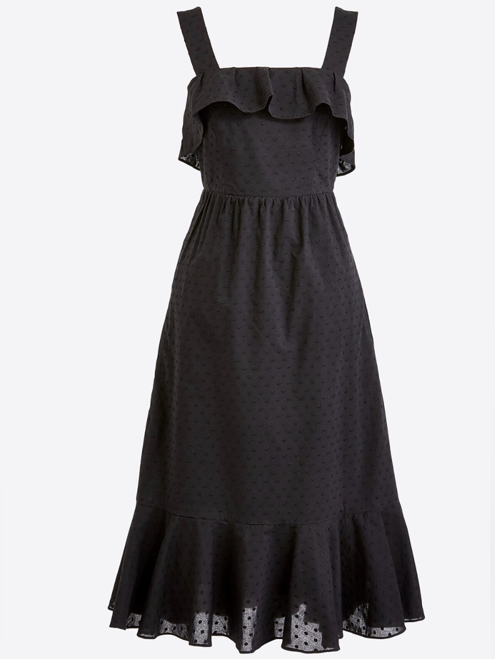 J CREW Cotton Clip-Dot Midi Dress in Black Size 12